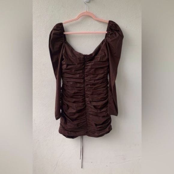 ZARA Women Studio. Chocolate Brown Long sleeve Ruched Mini Dress. Size M. Sexy! - Picture 9 of 11